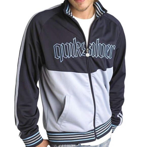 Quicksilver 90s Full Zip Logo Embroidered Mock Neck Track Jacket Pockets Size L - Picture 1 of 7